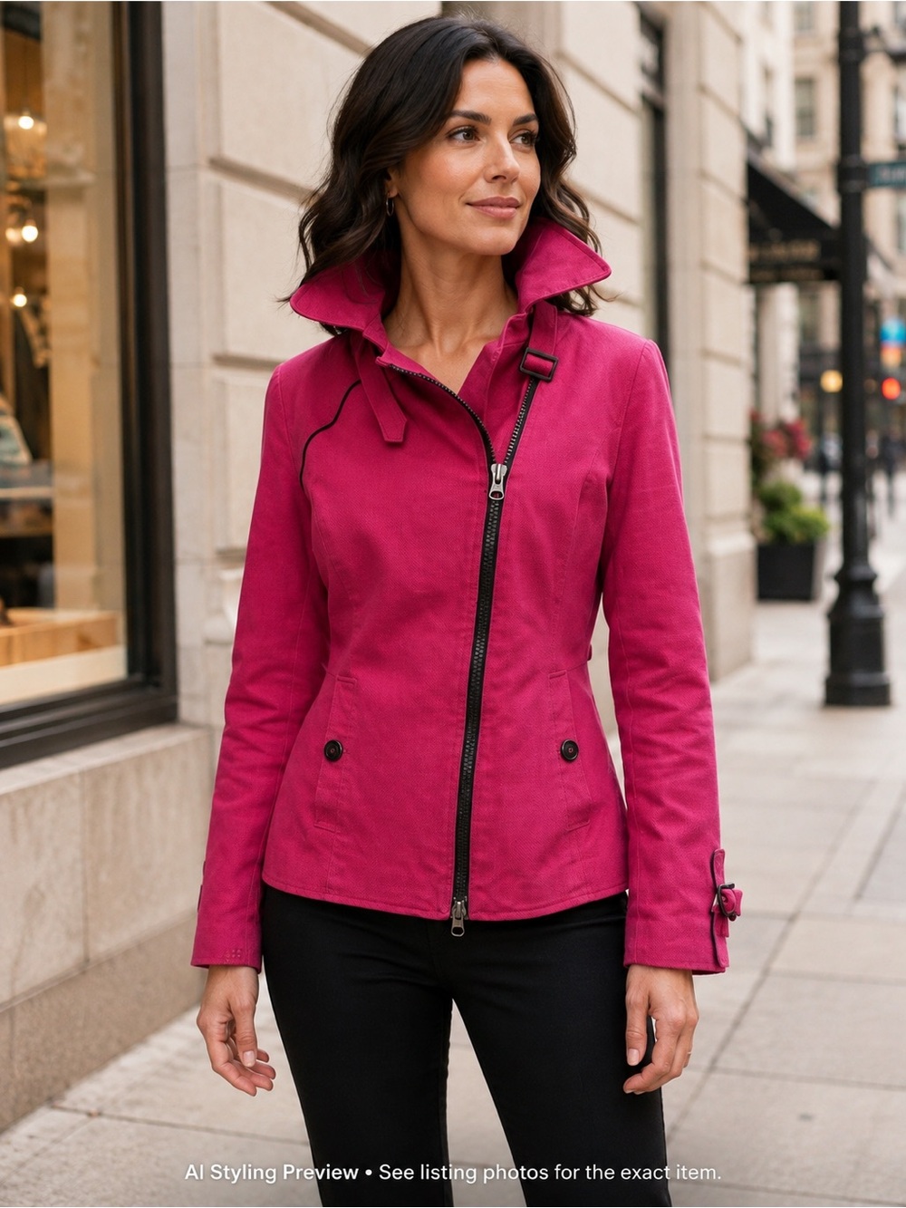 Soia & Kyo Fuchsia Pink Cotton Moto Jacket Women’s M Biker